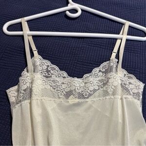 Lace-Trim Ivory Satin Chemise(slip) with Adjustable Straps